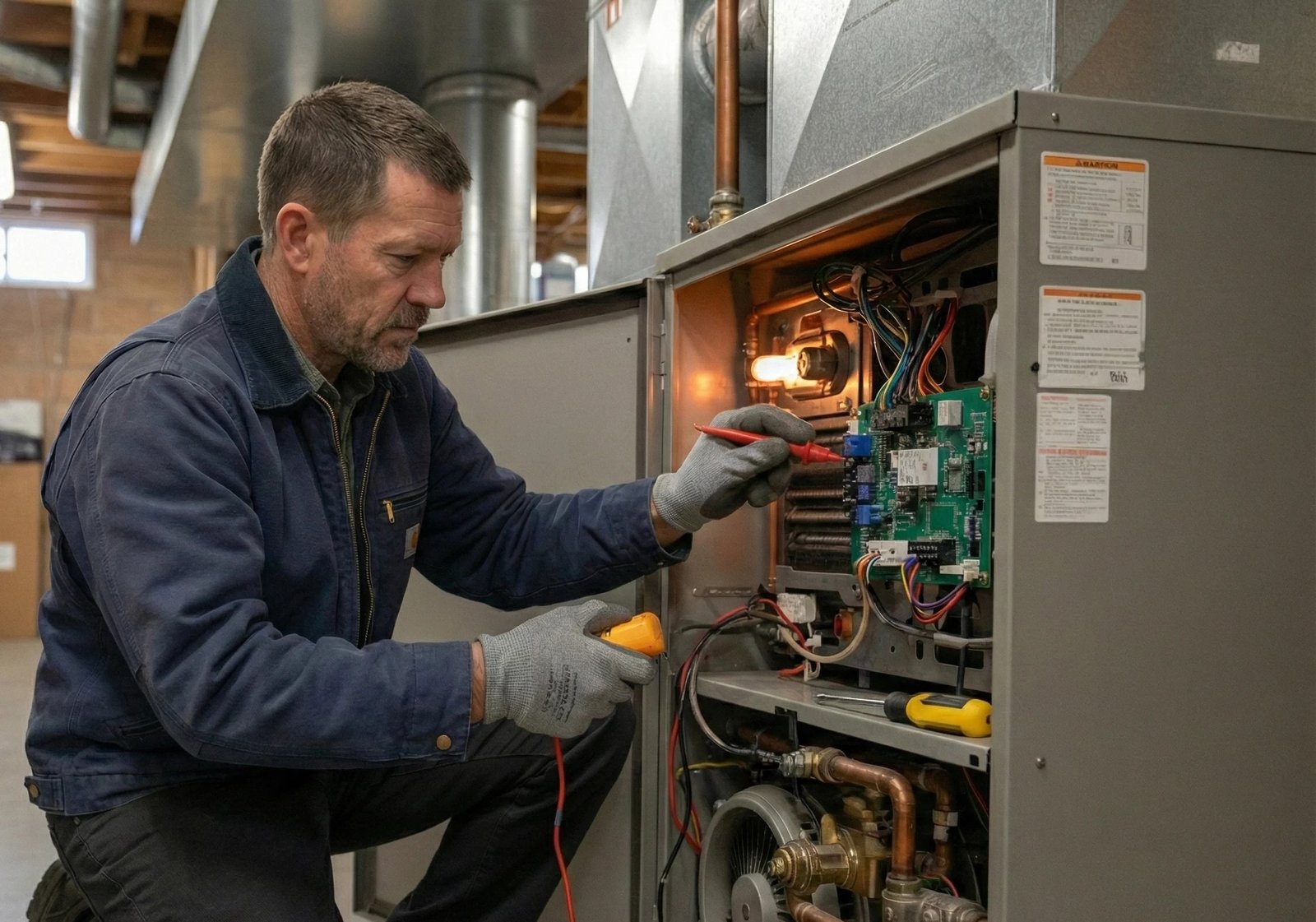 AC by Sam LLC owner performing furnace repair service in Phoenix home.